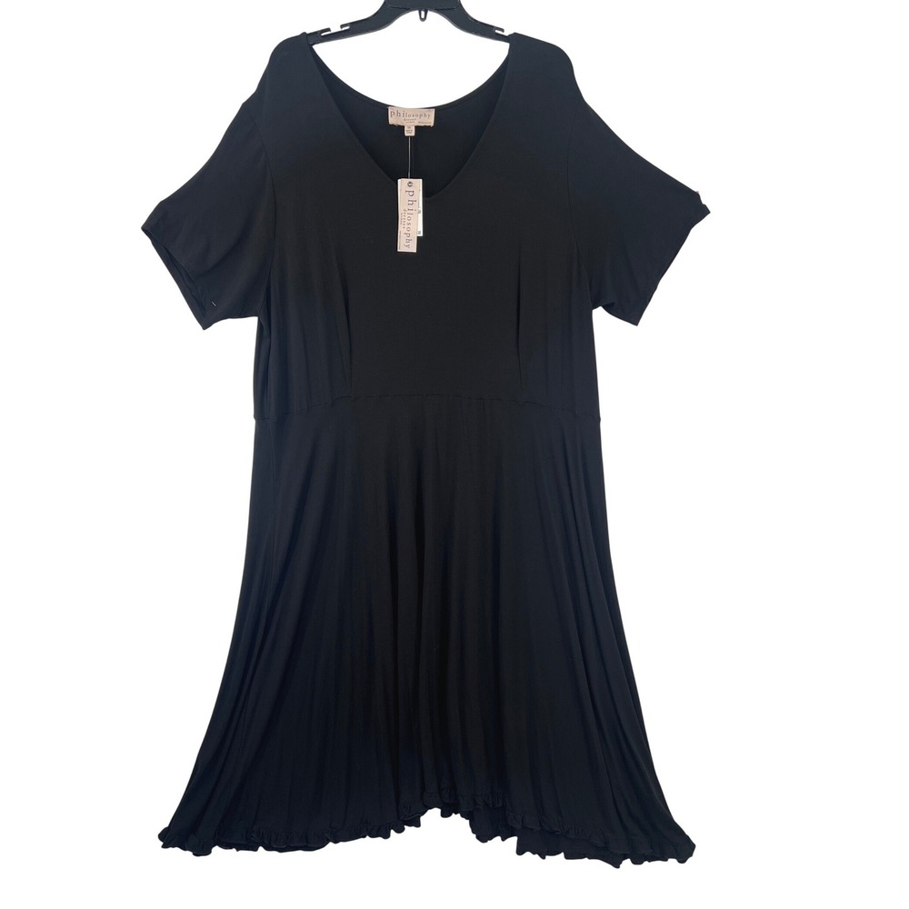 Philosophy Flowy Maxi Dress Women 3X Black V-Neck Ruffle Sharkbite Hem NWT $108